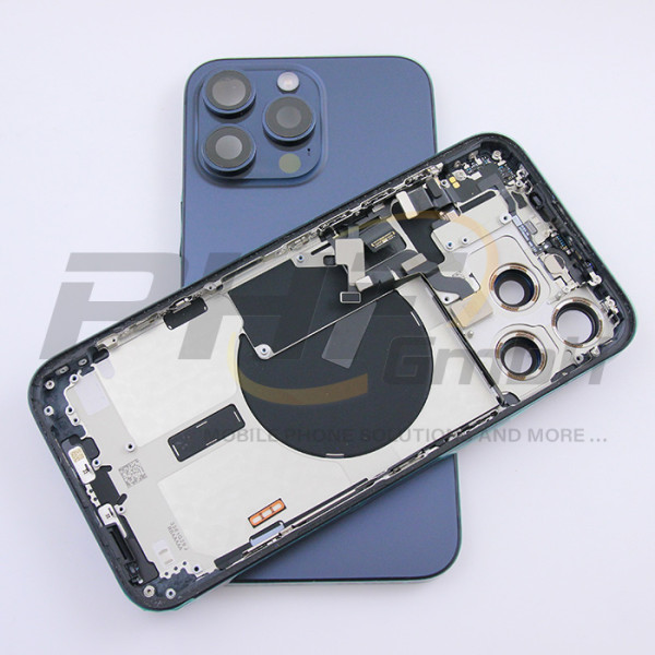 Backcover Glas + Rahmen für iPhone 15 Pro Max, blue titanium, refurbished