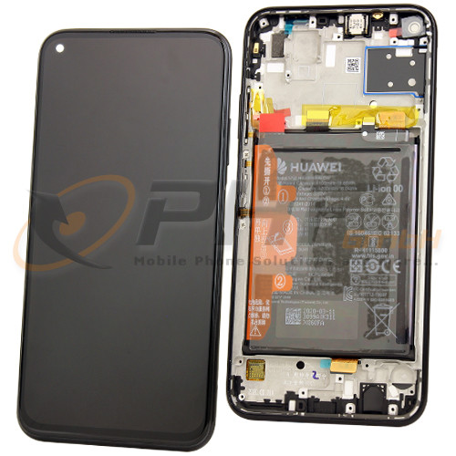 Huawei P40 Lite LC-Display Einheit inkl. Rahmen und Akku, midnight black, Serviceware