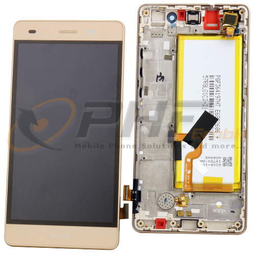 Huawei P8 Lite LC-Display Einheit inkl. Rahmen und Akku, gold, Serviceware