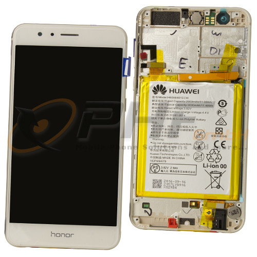 Huawei Honor 8 LC-Display Einheit inkl. Rahmen und Akku, white, Serviceware