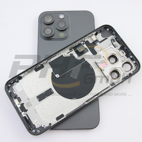 Backcover Glas + Rahmen für iPhone 15 Pro Max, black titanium, refurbished
